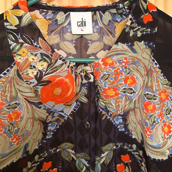 CAbi Black Blouse with Orange & Yellow Floral Print - Picture 3 of 6